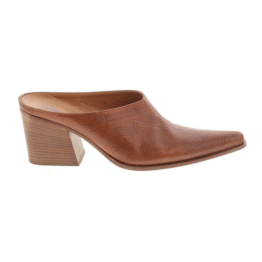 Vic Matie Tooled Leather Mules Brown Western Boho - Picture 1 of 2